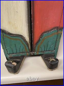 Antique Circus Folk Art Carnival Jester Clown Cabinet Wood Hand Carved Cabinet