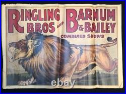 Antique Circus Poster Ringling Bros. & Barnum & Bailey Great Illus Lion
