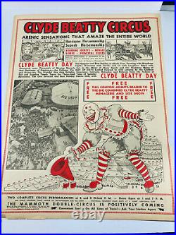 Antique Clyde Beatty Circus Carnival Poster Program Buffalo New York NY courier