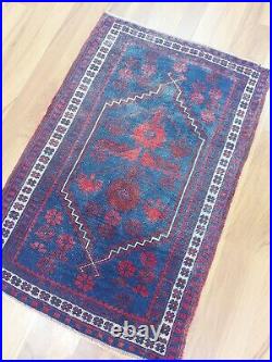 Antique Deep Blue Carpet Rug, Ancient Pattern Hand Knotted Rug, Natural Wool Rug