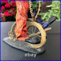 Antique Early Paper Mache Circus Clown on Wire Penny Farthing Figurine 1900's