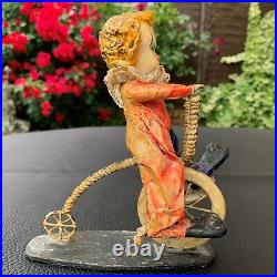 Antique Early Paper Mache Circus Clown on Wire Penny Farthing Figurine 1900's