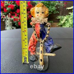 Antique Early Paper Mache Circus Clown on Wire Penny Farthing Figurine 1900's