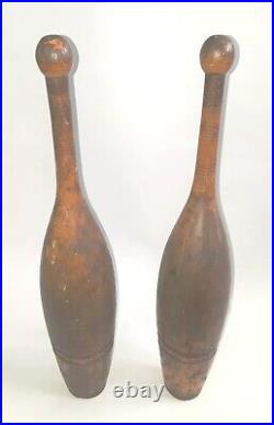 Antique Exercise Wooden Heavy Indian Clubs set 2 lb 12 oz Workout Equipment Pins