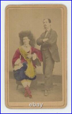 Antique Extremely Rare Colored CDV c1870s Circus Freak Circassian Lady w. Man