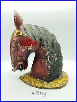 Antique Fairground / Circus Wooden Colourful Horses Head Reclaimed Salvage