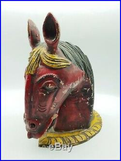 Antique Fairground / Circus Wooden Colourful Horses Head Reclaimed Salvage