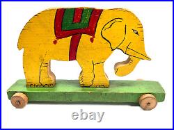 Antique Folk Art Circus Elephant Pull Toy hand painted primative