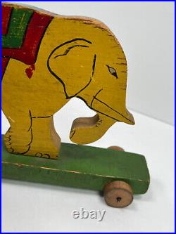 Antique Folk Art Circus Elephant Pull Toy hand painted primative