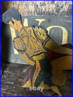 Antique Folk Art Western Bullfighter Sign Advertising Farmhouse Country Cowboy