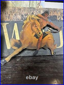 Antique Folk Art Western Indian Sign Advertising Farmhouse Country Cowboy