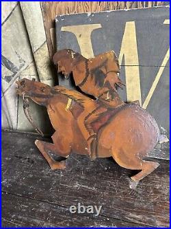 Antique Folk Art Western Rodeo Sign Advertising Farmhouse Country Cowboy