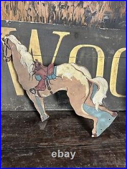 Antique Folk Art Western Rodeo Sign Advertising Farmhouse Country Cowboy