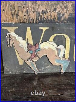 Antique Folk Art Western Rodeo Sign Advertising Farmhouse Country Cowboy