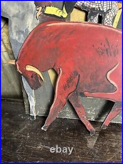 Antique Folk Art Western Rodeo Sign Advertising Farmhouse Country Cowboy