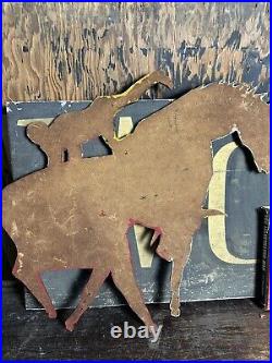 Antique Folk Art Western Rodeo Sign Advertising Farmhouse Country Cowboy