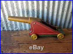Antique Folk Art Wood Pull Toy Cannon AAFA Original Paint Primitive Circus War