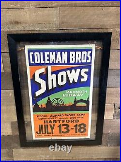 Antique Framed 1936 Coleman Bros Circus Poster