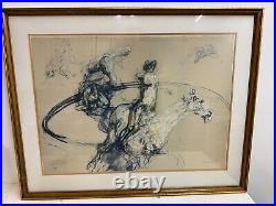 Antique French Circus Rider Large Framed Lithograph Signed Claude Weisbuch