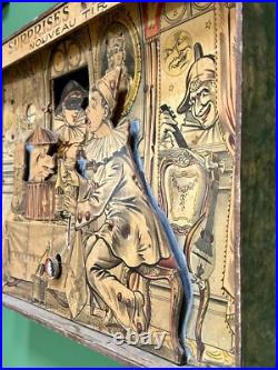 Antique French Fairground Pierrot Shooting Target Game by Saussine C. 1920