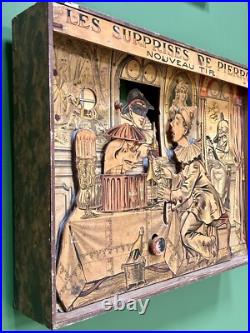 Antique French Fairground Pierrot Shooting Target Game by Saussine C. 1920