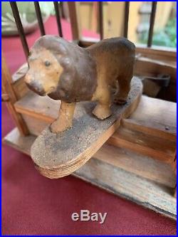 Antique German 1890 Circus Zoo Wagon Pip Squeak Toy Lions Tigers