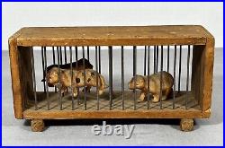 Antique German Celluloid Zoo Circus Animals Wood & Wire Cage Leopards Bear