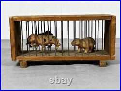 Antique German Celluloid Zoo Circus Animals Wood & Wire Cage Leopards Bear