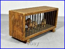 Antique German Celluloid Zoo Circus Animals Wood & Wire Cage Leopards Bear