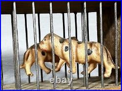 Antique German Celluloid Zoo Circus Animals Wood & Wire Cage Leopards Bear