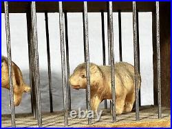 Antique German Celluloid Zoo Circus Animals Wood & Wire Cage Leopards Bear