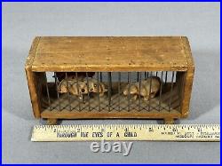 Antique German Celluloid Zoo Circus Animals Wood & Wire Cage Leopards Bear