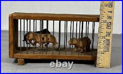 Antique German Celluloid Zoo Circus Animals Wood & Wire Cage Leopards Bear