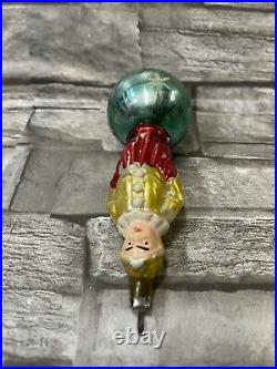 Antique German Glass Circus Clown On Ball Ornament