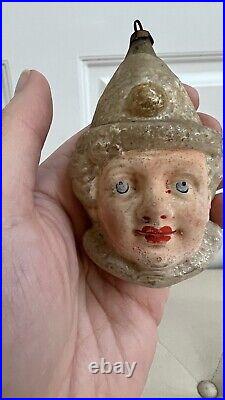 Antique German Handblown Mercury Glass Christmas Clown Figural Ornament