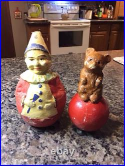 Antique German TOYS Paper Mache TOY Circus Clown Bear Roly Poly GERMANY RARE LOT Antique German TOYS Paper Mache TOY Circus Clown Bear Roly Poly GERMANY RARE LOT