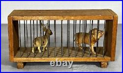 Antique German Zoo Circus Celluloid Animals Wood & Wire Cage Lion Antelope