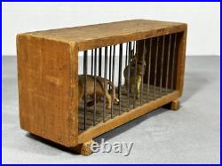 Antique German Zoo Circus Celluloid Animals Wood & Wire Cage Lion Antelope