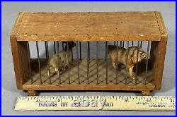 Antique German Zoo Circus Celluloid Animals Wood & Wire Cage Lion Antelope