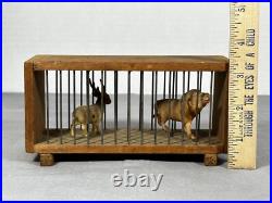 Antique German Zoo Circus Celluloid Animals Wood & Wire Cage Lion Antelope