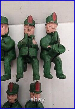 Antique Green Circus Wagon People Men (7) Lead Musical Band Instruments Vintage