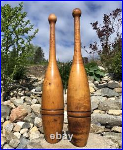 Antique Handmade Primitive Maple Wood Indian Clubs Exercise Juggling Circus Pins