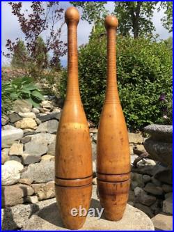 Antique Handmade Primitive Maple Wood Indian Clubs Exercise Juggling Circus Pins