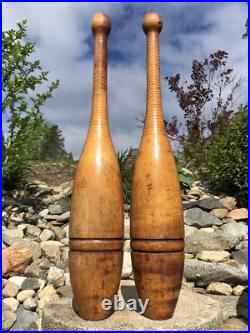 Antique Handmade Primitive Maple Wood Indian Clubs Exercise Juggling Circus Pins