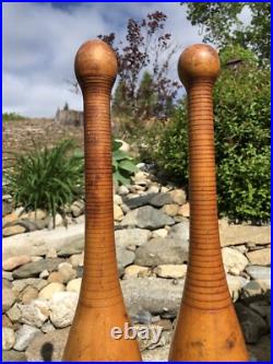 Antique Handmade Primitive Maple Wood Indian Clubs Exercise Juggling Circus Pins