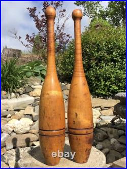 Antique Handmade Primitive Maple Wood Indian Clubs Exercise Juggling Circus Pins