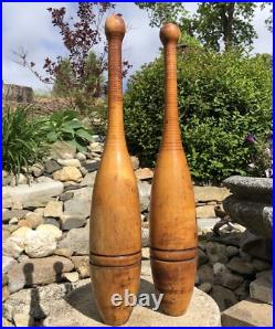 Antique Handmade Primitive Maple Wood Indian Clubs Exercise Juggling Circus Pins