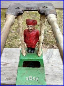 Antique Hubley Mechanical Circus Acrobat Bank, Cast Iron, Signed, 1882, Works