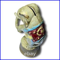 Antique Iron Piggy Bank Circus Elephant Figure