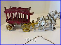 Antique Kenton Cast Iron Overland Circus Wagon And Horses